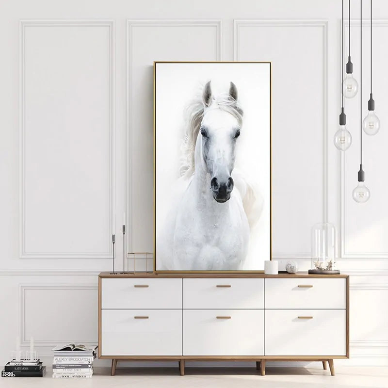 Nordic Style White Horse Canvas