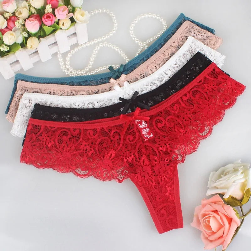 Set of 3 Sexy Lace Thongs G-Strings Low-Rise Panties