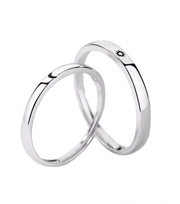 Minimalist Silver Sun Moon Adjustable Ring - Couple Engagement Jewelry