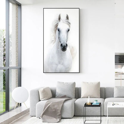 Nordic Style White Horse Canvas