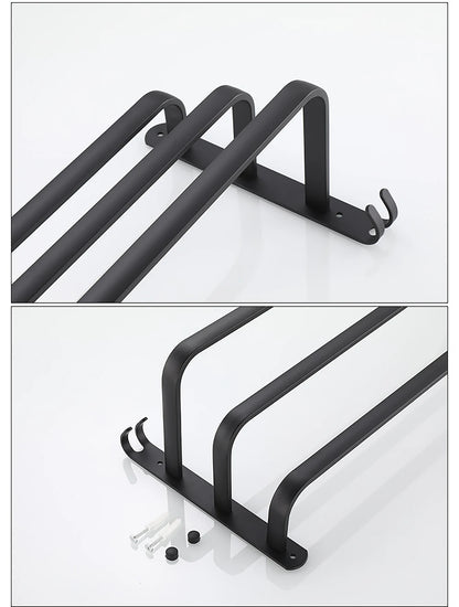 Towel Bar 30-60 CM Multi Rod Holder Bathroom Accessories Wall Rail Organizer Hook Hanger Aluminum Storage Rack Matte Black Shelf