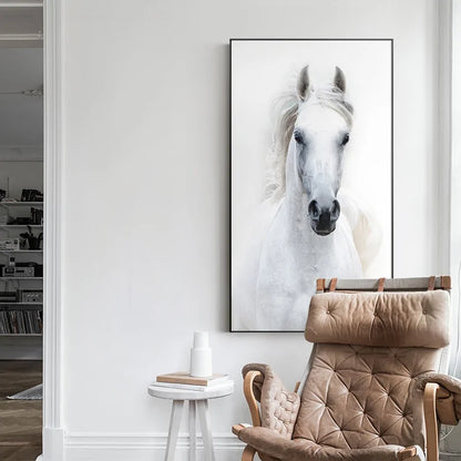 Nordic Style White Horse Canvas