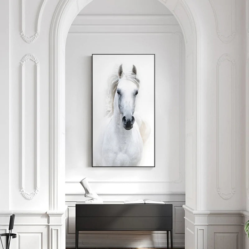 Nordic Style White Horse Canvas