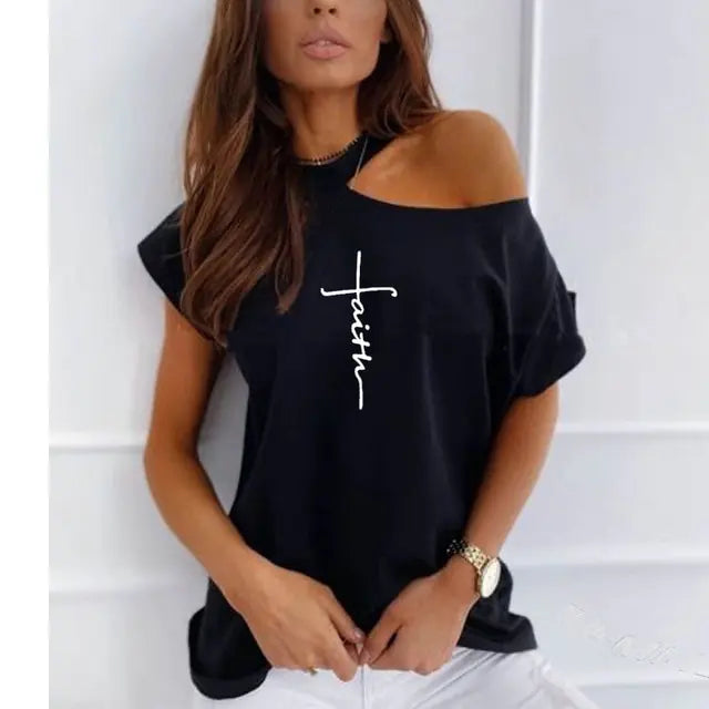 Faith Cross Christian Print Women's Casual TShirt