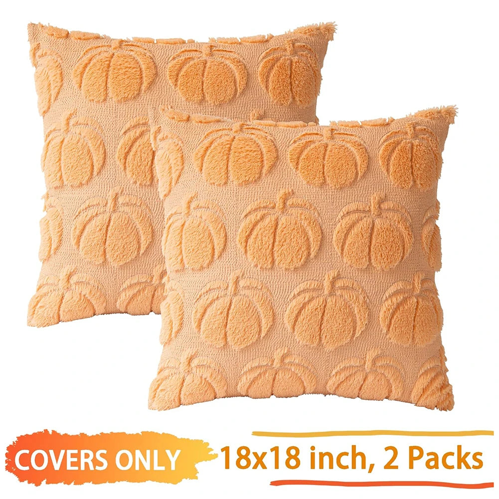 2 Pack Fall Pillow Covers 18"x18" Fluffy Plush Decorative Autumn Throw Pillow Covers For Farmhouse Halloween Home Couch Decor