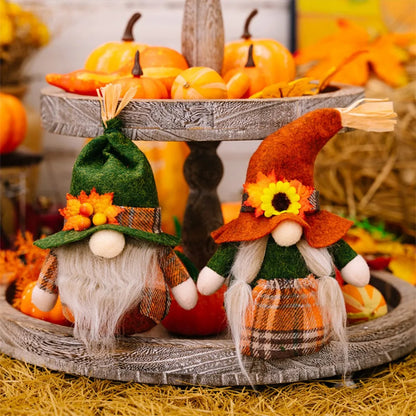 Fall Gnome Pumpkin Maple Sunflower Harvest Autumn Elf Dwarf Plush Faceless Dolls Ornaments for Home Christmas Thanksgiving Decor