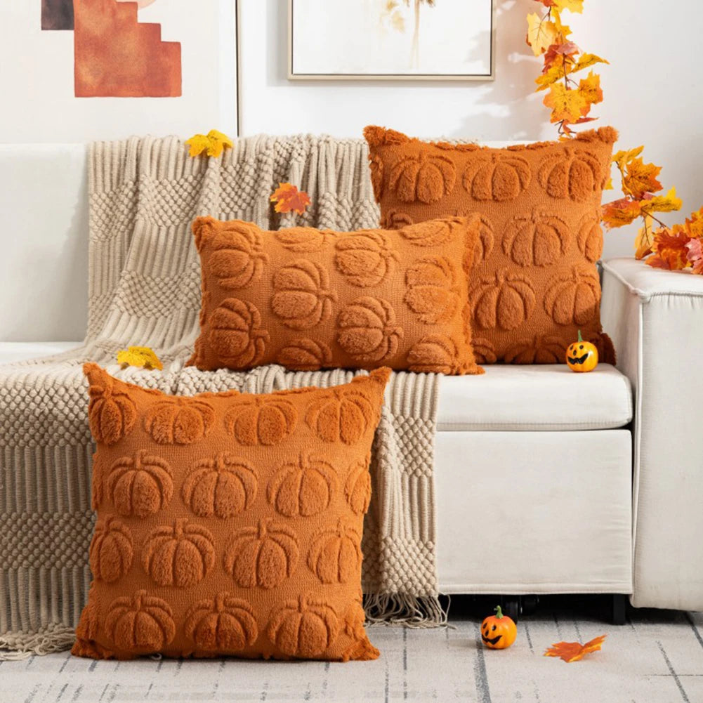 2 Pack Fall Pillow Covers 18"x18" Fluffy Plush Decorative Autumn Throw Pillow Covers For Farmhouse Halloween Home Couch Decor