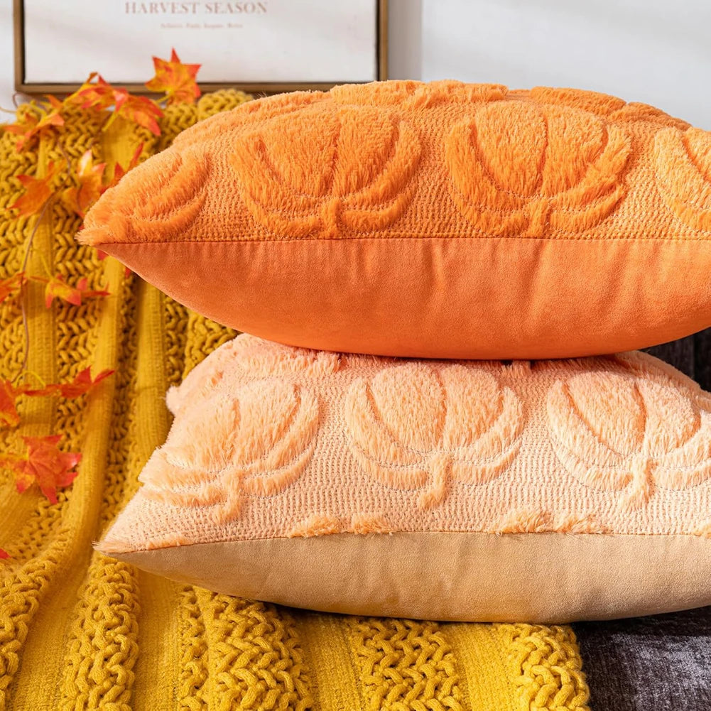 2 Pack Fall Pillow Covers 18"x18" Fluffy Plush Decorative Autumn Throw Pillow Covers For Farmhouse Halloween Home Couch Decor