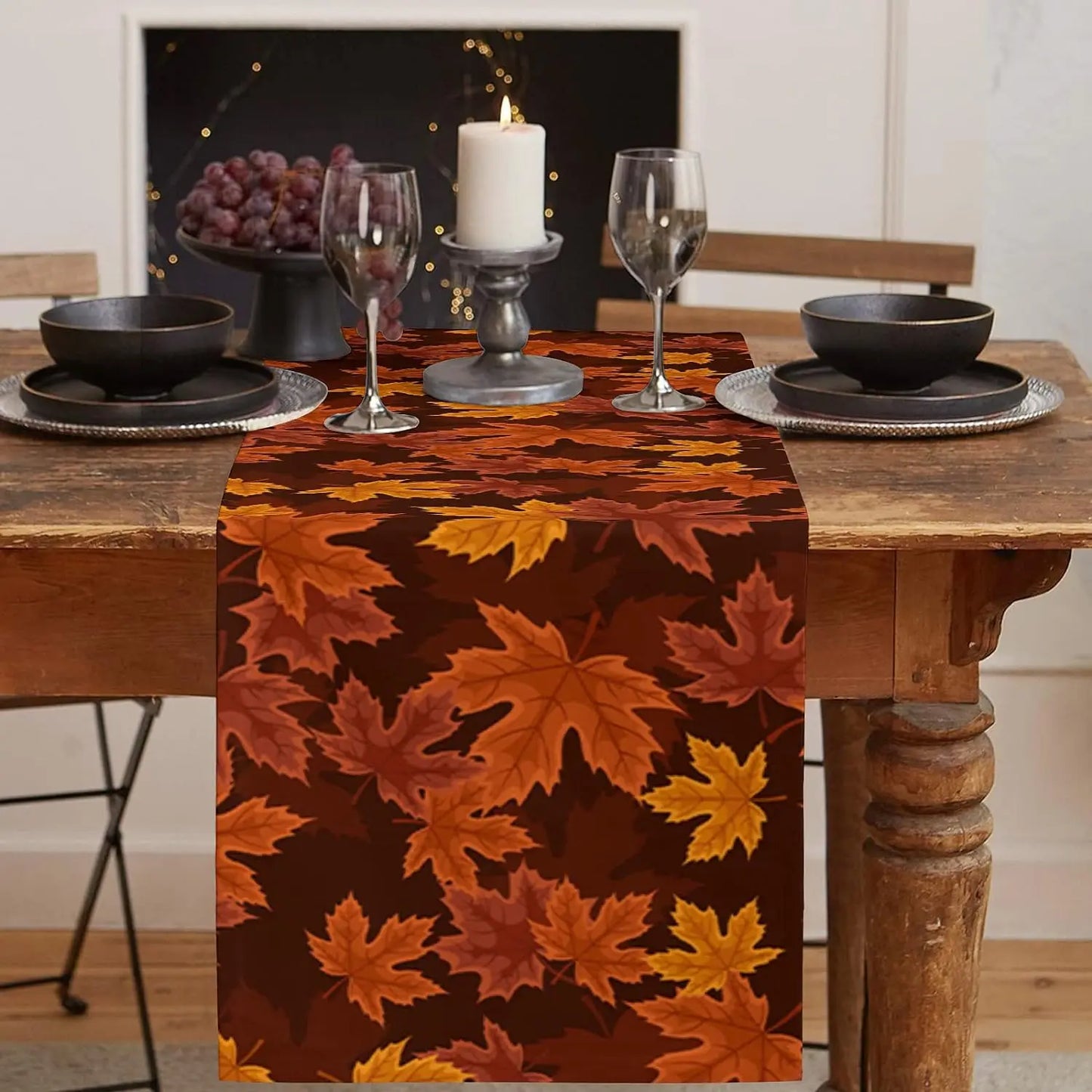 Fall Thanksgiving Maple Leaf Linen Table Runner Dresser Scarves Farmhouse Kitchen Dining Table Runners Wedding Party Decorations