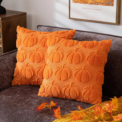 2 Pack Fall Pillow Covers 18"x18" Fluffy Plush Decorative Autumn Throw Pillow Covers For Farmhouse Halloween Home Couch Decor