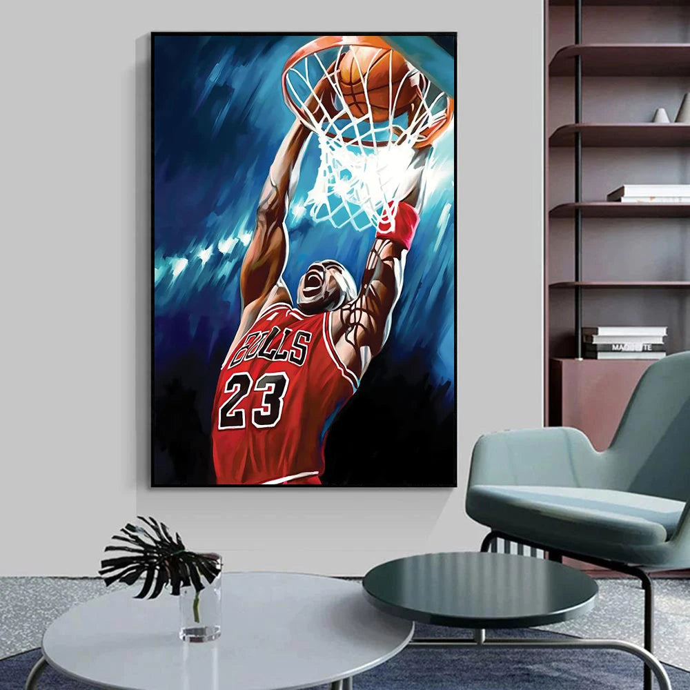 World Basketball Celebrities Wall Art Poster Dunk Mural Modern Home Decor Canvas Painting Pictures Prints Boys Room Decorations