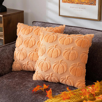 2 Pack Fall Pillow Covers 18"x18" Fluffy Plush Decorative Autumn Throw Pillow Covers For Farmhouse Halloween Home Couch Decor