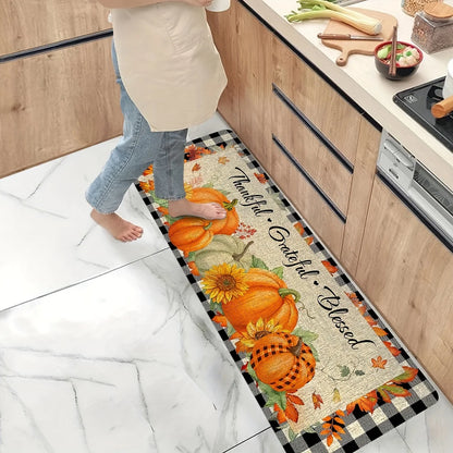 Autumn Pumpkin Maple Leaf Print Kitchen Floor Mat Fall Thanksgiving Rugs Home Decor Dining Room Laundry Room Non-slip Carpets