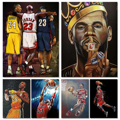 World Basketball Celebrities Wall Art Poster Dunk Mural Modern Home Decor Canvas Painting Pictures Prints Boys Room Decorations