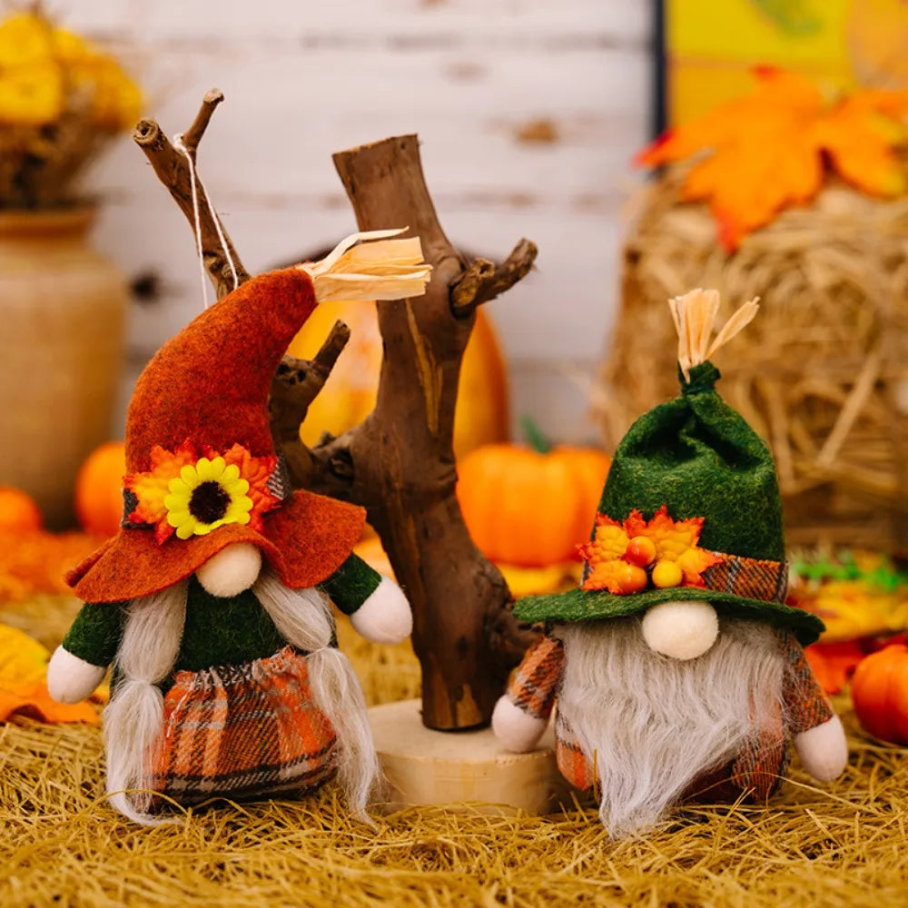 Fall Gnome Pumpkin Maple Sunflower Harvest Autumn Elf Dwarf Plush Faceless Dolls Ornaments for Home Christmas Thanksgiving Decor