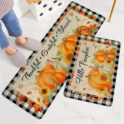 Autumn Pumpkin Maple Leaf Print Kitchen Floor Mat Fall Thanksgiving Rugs Home Decor Dining Room Laundry Room Non-slip Carpets