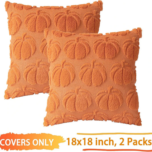 2 Pack Fall Pillow Covers 18"x18" Fluffy Plush Decorative Autumn Throw Pillow Covers For Farmhouse Halloween Home Couch Decor