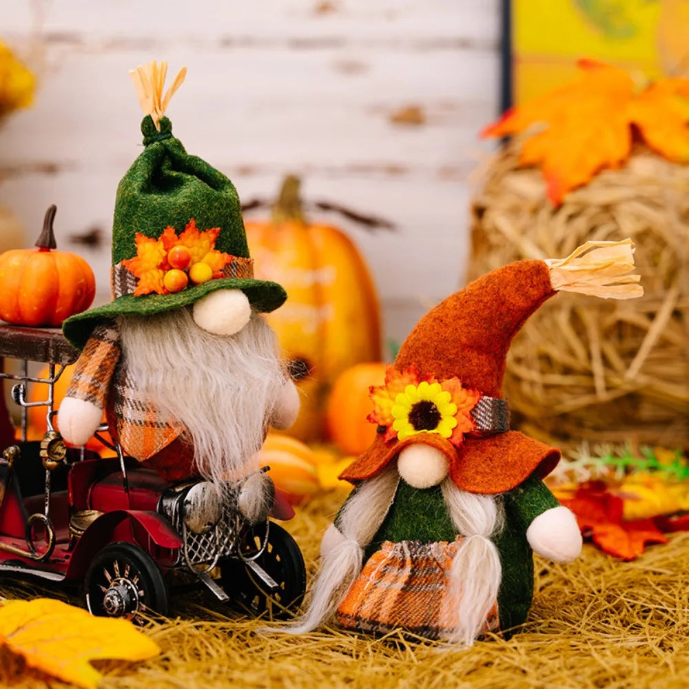 Fall Gnome Pumpkin Maple Sunflower Harvest Autumn Elf Dwarf Plush Faceless Dolls Ornaments for Home Christmas Thanksgiving Decor