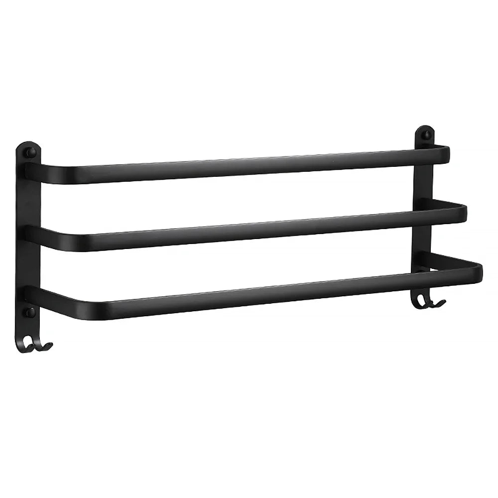 Towel Bar 30-60 CM Multi Rod Holder Bathroom Accessories Wall Rail Organizer Hook Hanger Aluminum Storage Rack Matte Black Shelf