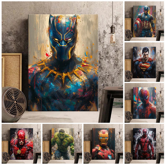 MINISO Poster Marvel Heroes Canvas Wall Art Print Spider-Man Captain America Hulk Art Mural Home Decor Birthday Christmas Gift