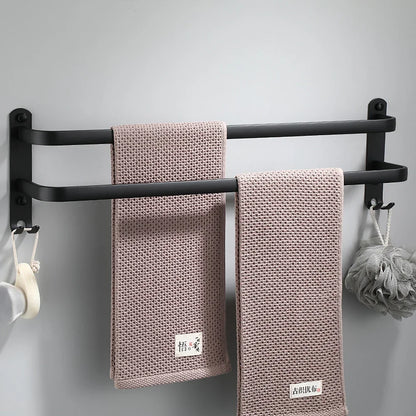 Towel Bar 30-60 CM Multi Rod Holder Bathroom Accessories Wall Rail Organizer Hook Hanger Aluminum Storage Rack Matte Black Shelf