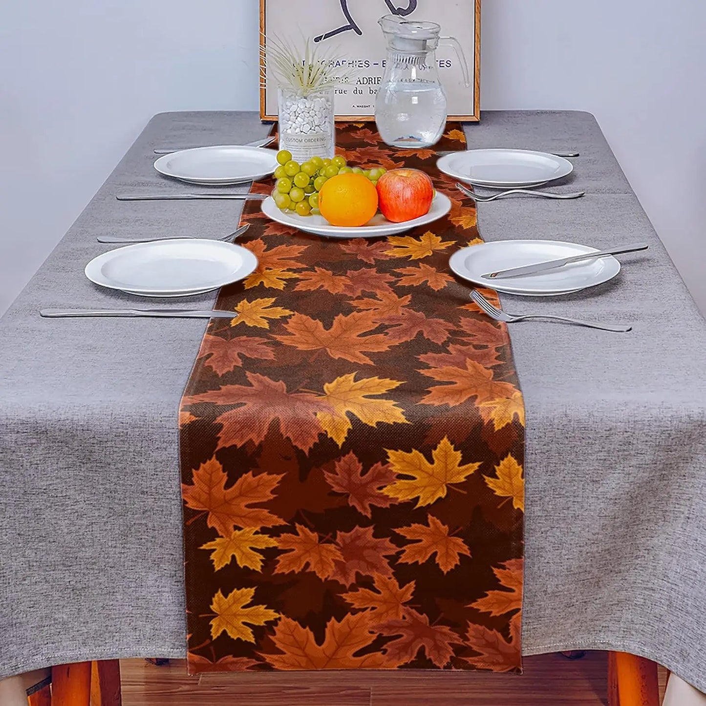 Fall Thanksgiving Maple Leaf Linen Table Runner Dresser Scarves Farmhouse Kitchen Dining Table Runners Wedding Party Decorations