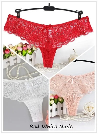 Set of 3 Sexy Lace Thongs G-Strings Low-Rise Panties