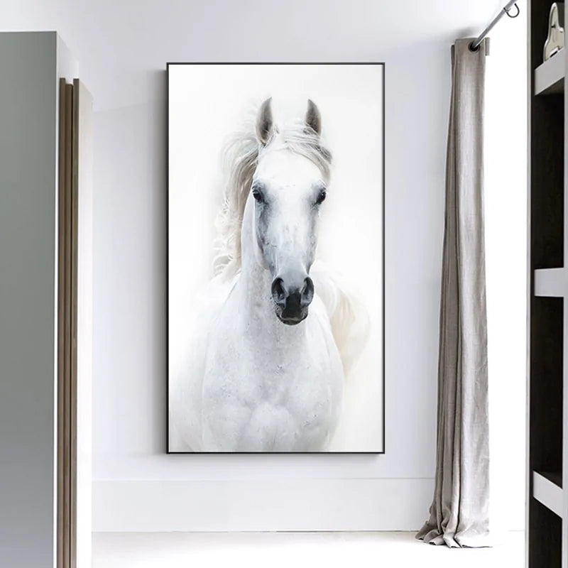 Nordic Style White Horse Canvas