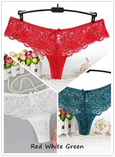 Set of 3 Sexy Lace Thongs G-Strings Low-Rise Panties