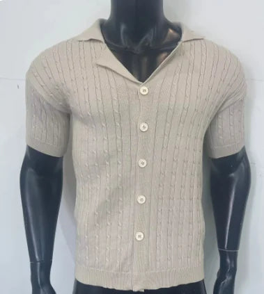 Mens Top Knitted Button Short-sleeved