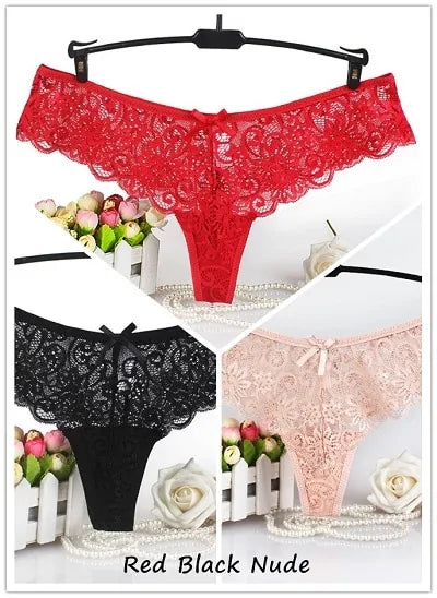 Set of 3 Sexy Lace Thongs G-Strings Low-Rise Panties